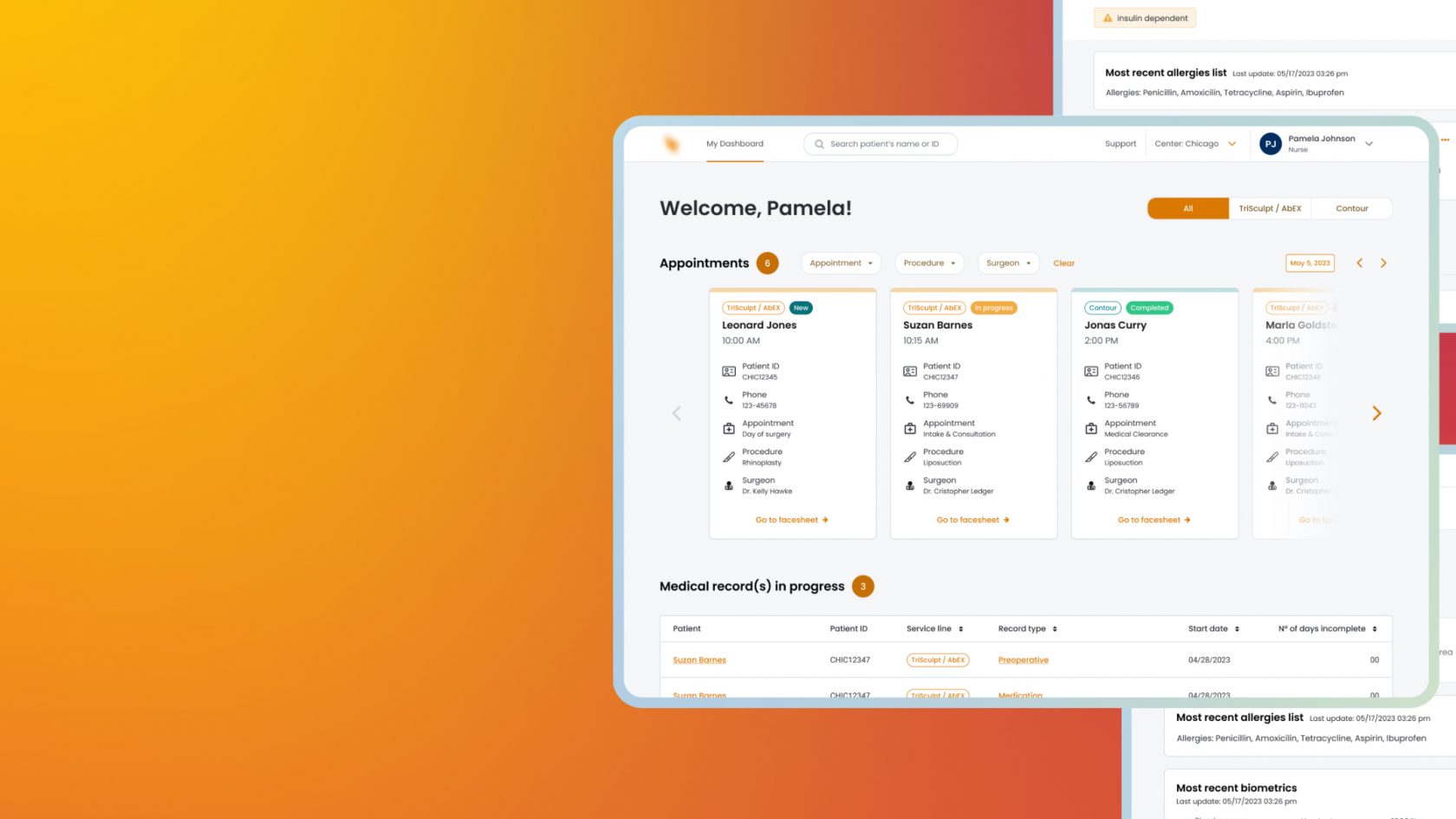 Screenshot of the OutSystems patient management dashboard showing patient appointments, medical records and HIPAA-compliant documentation