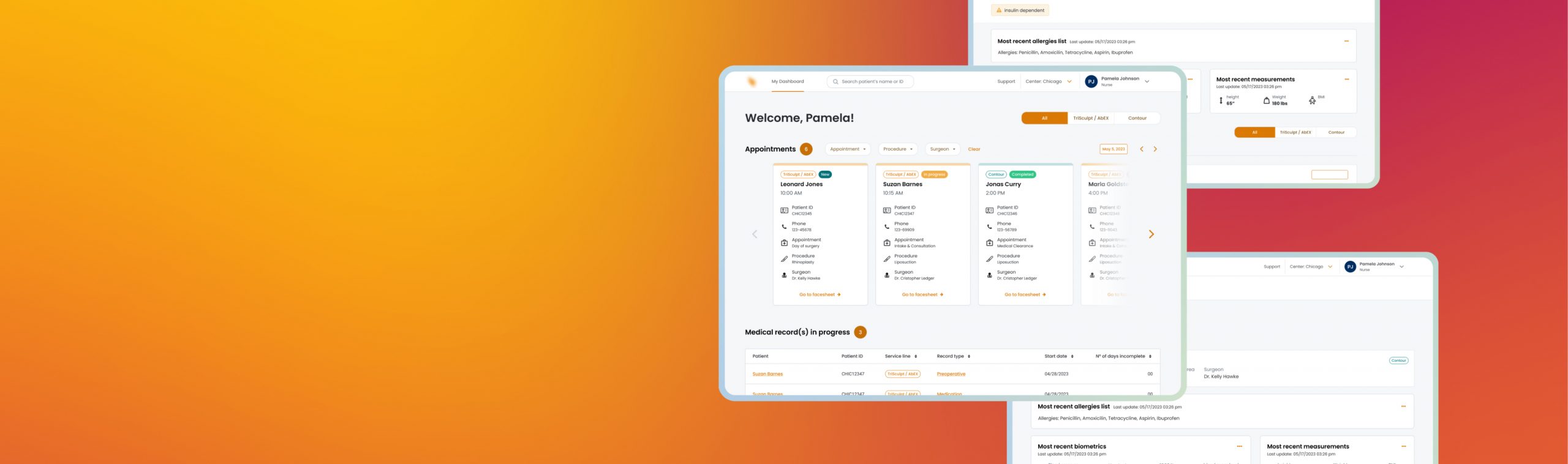 Screenshot of the OutSystems patient management dashboard showing patient appointments, medical records and HIPAA-compliant documentation